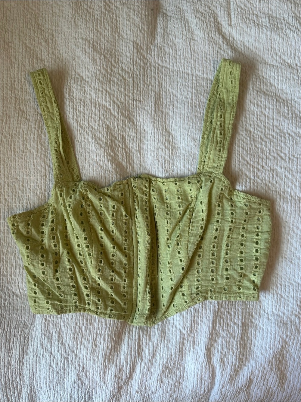 Le Lis Olive Eyelet Square-Neck Crop Top